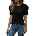 thumbnail image 3 of Annhoo Summer T Shirt for Women Puff Crew Neck Short Sleeve Tops Trendy Casual Basic Blouses Going out Tunics, 3 of 6