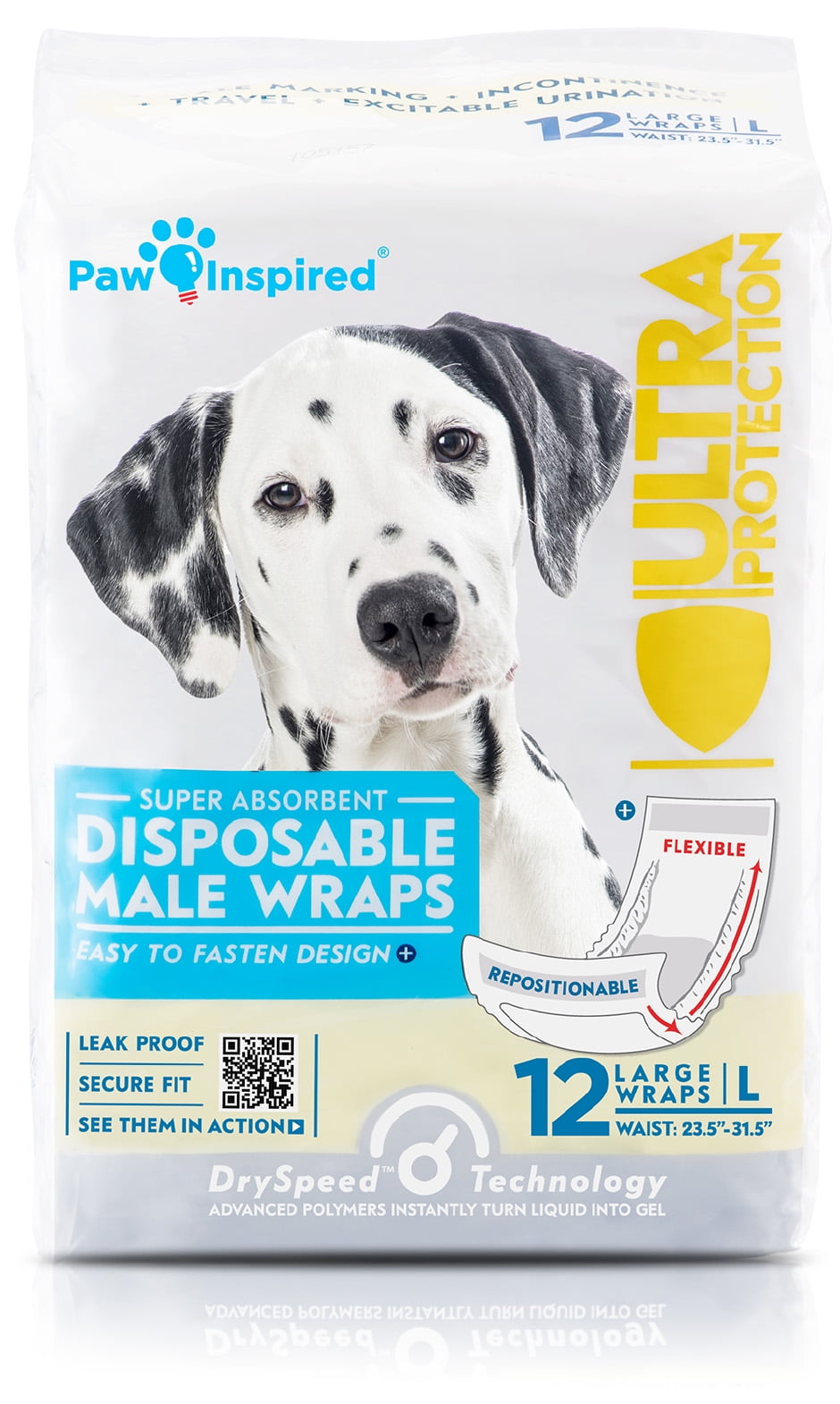 Paw Inspired Disposable Male Dog Wraps, Belly Band for Dogs Disposable Dog Diapers, Belly