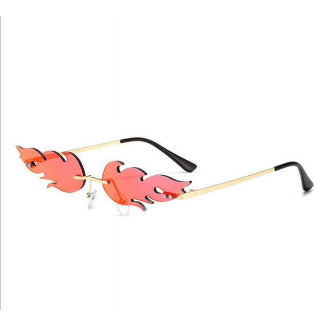 Fire Flame Sunglasses, Rimless Eyeglasses Wave Glasses Fire Shape Metal Eyewear