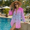 thumbnail image 2 of Renewold Bathing Suit Cover Up for Women Long Sleeve Button Down Shirts for Women Lightweight Comfy Beach Cover Up Shirt Casual Resort Wear Beach Tunic Top, Pink Blue Leopard Print, S, 2 of 7