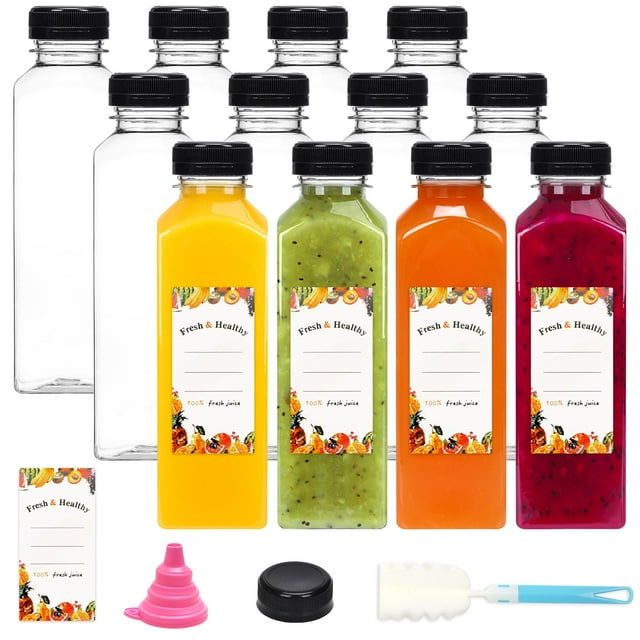 Botellas de plástico para jugo Moretoes 16 oz (480 ml) con tapas x12