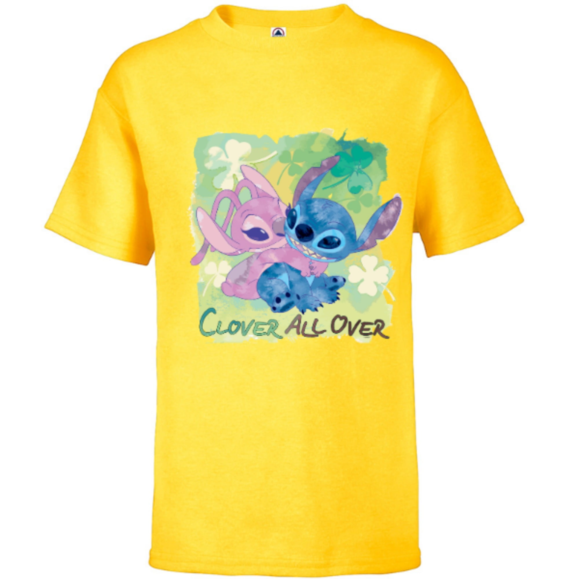 Disney Stich and Angel Shamrock St. Patrick’s Day Short Sleeve T