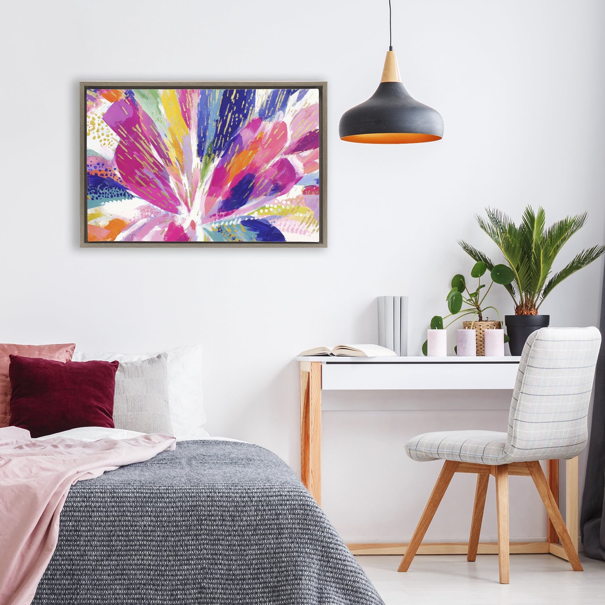 Stupell Industries Flower Burst in Vibrant Tones Brown Framed Floater Canvas Wall Art, design by Chromatic Storm Studio