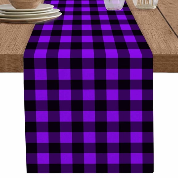 nqOlkjepod Black Purple Plaid Table Runner 90 Inches Long Farmhouse Dress Scarves, Farmhouse Simple Buffalo Checked Dining Tablerunner for Coffee Table/Kitchen Island/Party Décor, 13" x 90"