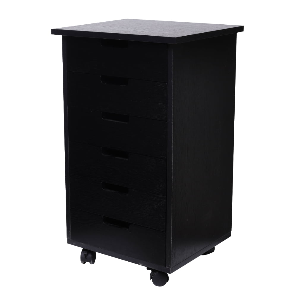 Multifunctional Cart Storage Cabinet for Closet Black, 4 360°Wheels Home Office Organization Furniture 6-Drawer Mobile Wood Filing Cabinet 