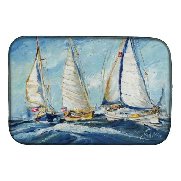 Caroline's Treasures Roll me over Sailboats Dish Drying Mat