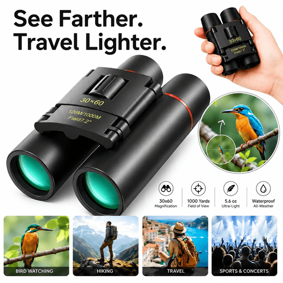 Genreen 30x60 Binoculars Suitable for Adults and Children Bird Watching Travel Sightseeing, Waterproof Lightweight Small Binoculars, with Clear Low-Light Vision