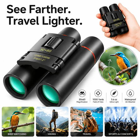 Genreen 30x60 Binoculars Suitable for Adults and Children Bird Watching Travel Sightseeing, Waterproof Lightweight Small Binoculars, with Clear Low-Light Vision