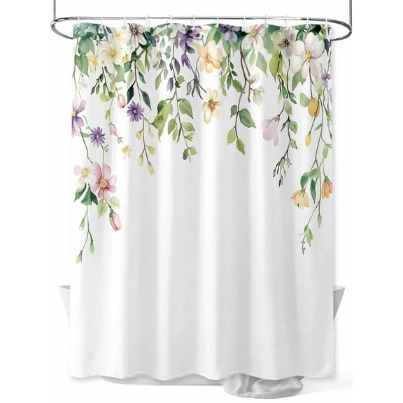Shower Curtain Floral Shower Curtains for Bathroom, Waterproof Polyester Shower Curtain Set with Hooks, Small Stall Size 36" x 72" Leaf Flowers