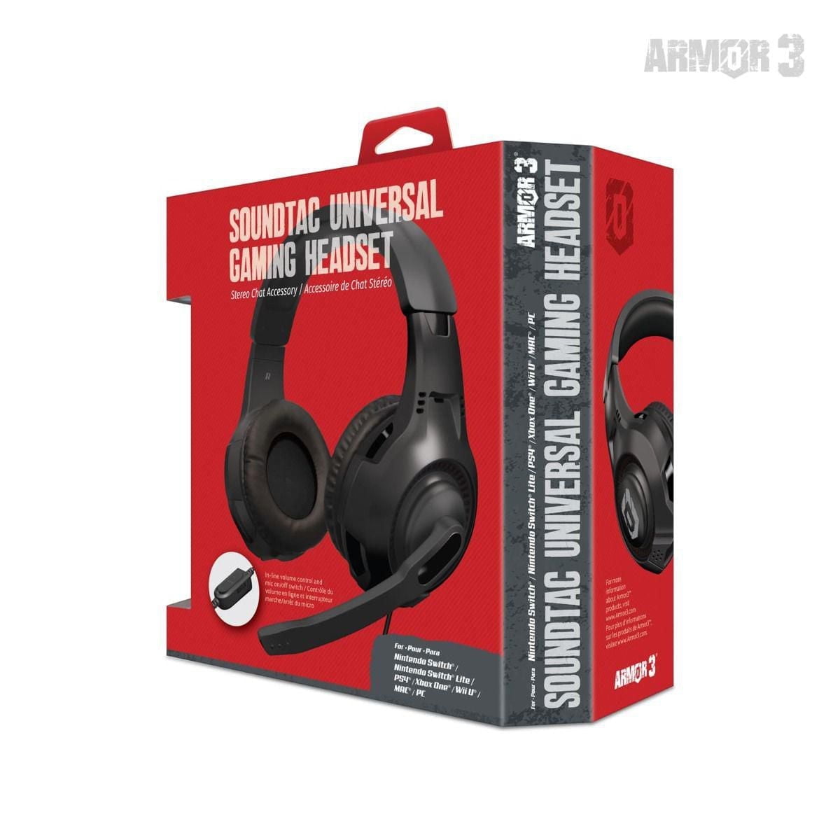 Casque de jeu universel Hyperkin SoundTac pour PS5™/Xbox Series X®/Xbox Series S®/Nintendo Switch®/Nintendo Switch® Lite/PS4®/Xbox One®/Wii U®/PC/Mac® (Noir) - Armor3
