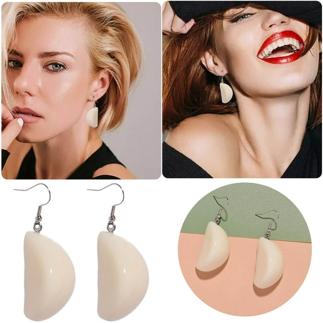 Hyperrealistic 3D Garlic Vegetable Food Play Earrings Dangle Jewelry Accessory