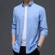 thumbnail image 4 of Blusa de Camisa Sin Planchar Con Arrugas de Fibra de Bambú de Manga Larga A Rayas Informales Para Hombre Odeerbi ODB-6, 4 of 5