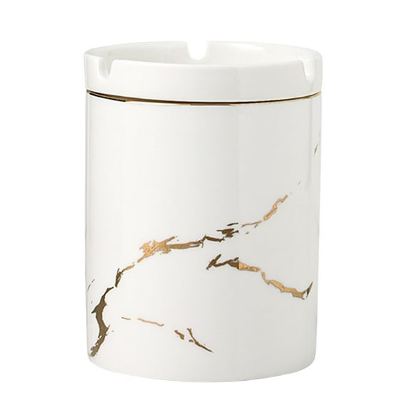 Ceramic Ashtray With Lid, Vintage Ashtray Windproof, Small Decorative Ashtray For Cigarettes Outdoor, Cigar Ashtrays-White-8x8x11cm