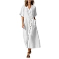 thumbnail image 2 of Ovbmpzd Shift Dresses Women&nbsp;Dresses White Linen Solid Classic Fit V-Neck Maxi Dresses Summer&nbsp;Dresses&nbsp;for Women,S, 2 of 6