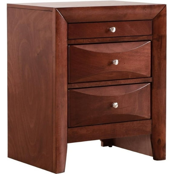 Maklaine Contemporary Engineered Wood 3 Drawer Nightstand in Cherry