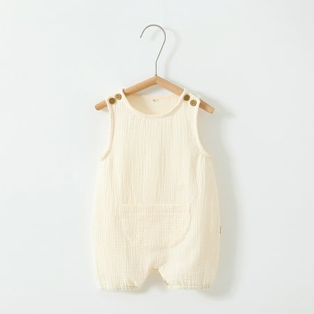 BLTIBY Newborn Baby Boys Girls Romper Summer Solid Color Sleeveless Round Neck Button Toddler Infant Rompers Cute One-Piece Fashion Bodysuit wit Pockets White 2 6-9months
