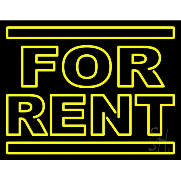 Yellow For Rent LED Neon Sign 15 x 19 - inches, Black Square Cut Acrylic Backing, with Dimmer - Bright and Premium built indoor LED Neon Sign for office, and stroefront