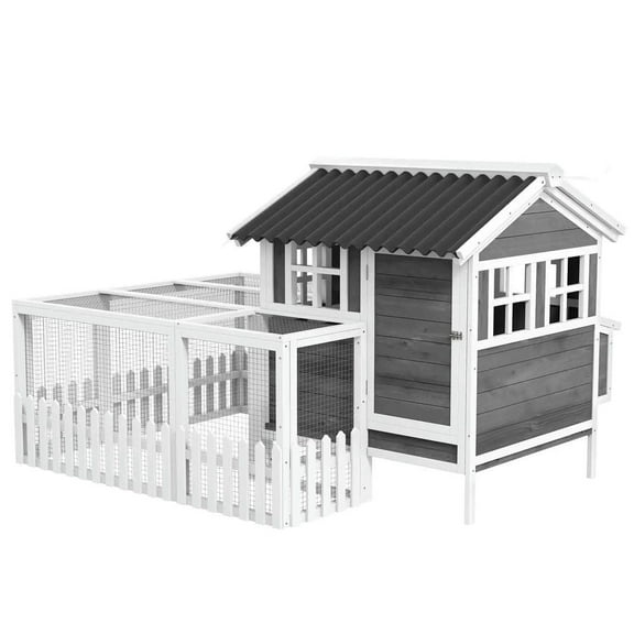 Topcobe Wooden Chicken Coop with Run for 3-4 Chickens, 68" x 59" x 42", Outdoor Wooden Pet Shelter