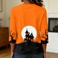 thumbnail image 7 of Womens Shirts Halloween Funny 3/4 Sleeve Pullover Horror Castle Printed Tops Spooky Crew Neck T Shirts Holiday Three Quarter Length Blouses, S, 7 of 7