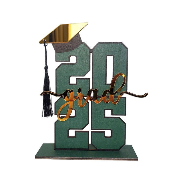 Harpily Desktop Ornament Graduation Decorations Sign Class of 2025 Graduation Table Sign Wooden Sign for High School College Graduates Bachelor Hat Design with Base Red A