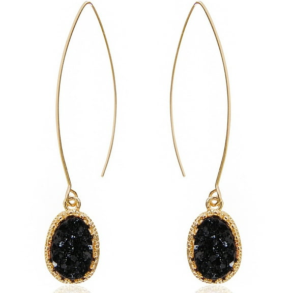 Humble Chic Black and Gold Earrings for Women - Long Black Druzy Threaders