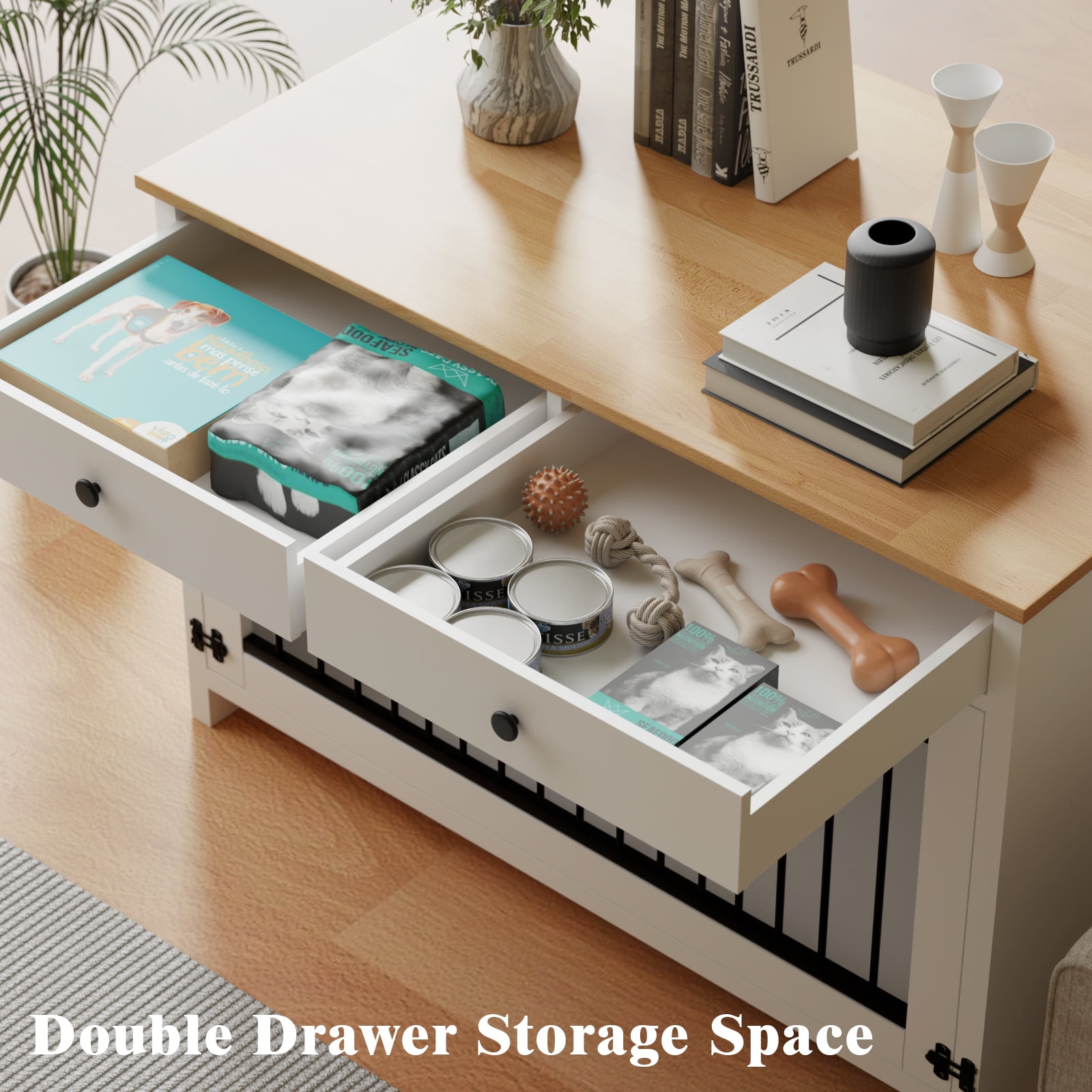 TIME RAY Dog Crate Furniture for Large Dog,Dog Cage Furniture with Upward Flapping Crate Door and 2 Storage Drawer