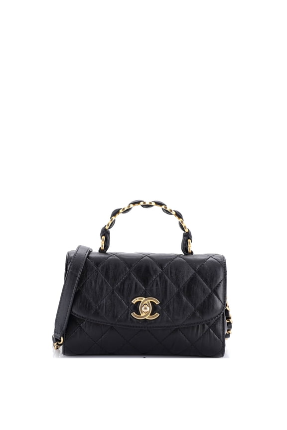 Pre-Owned Wrapped CC Top Handle Bag Quilted Lambskin Mini By Rebag