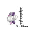 thumbnail image 3 of White Freshwater Cultured Pearl with Amethyst, Created Pink and Created Synthetic White Sapphire Cluster Earrings Sterling Silver for Women, 3 of 5