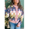 thumbnail image 2 of Multicolour Plush Checkered Pattern Button Front Cardigan Sweater for Women [ZhiHiMeRi] | L, 2 of 7