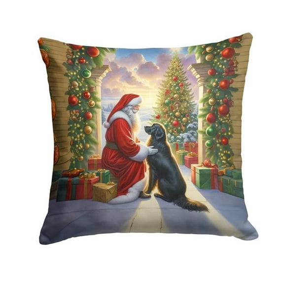 Carolines Treasures DAC4111PW1414 14 x 14 in. Flat-Coated Retriever & Santa Claus Throw Pillow