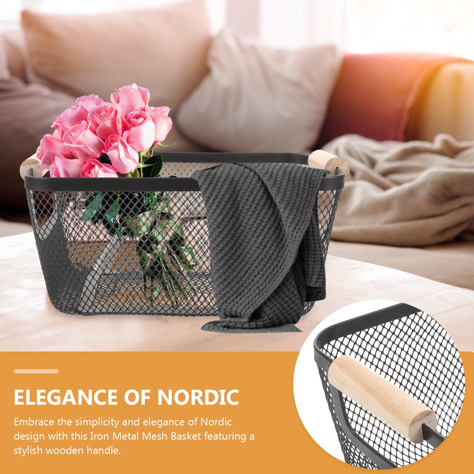 FONDOTIN Big Wire Basket Black Storage for Organizing Kitchen and Bathroom 1Pack