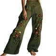 thumbnail image 2 of Aueoeo Women High Waist Pants Flower Embroidery Comfy Casual Straight Leg Pants Wide Leg Lightweight Trousers, 2 of 6