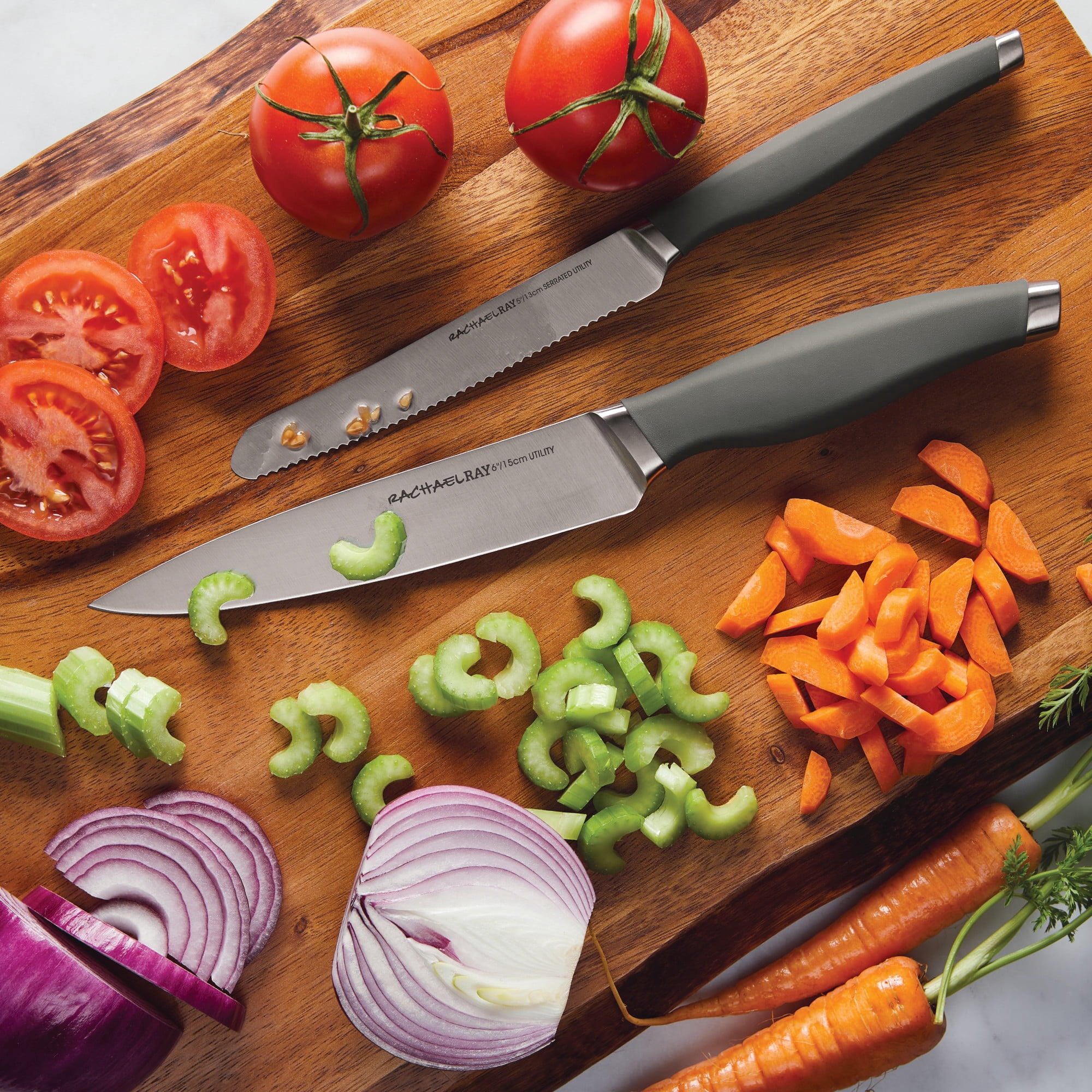 Rachael Ray Cutlery Japanese Stainless Steel Utility Knife Set, Gray, 2-Piece