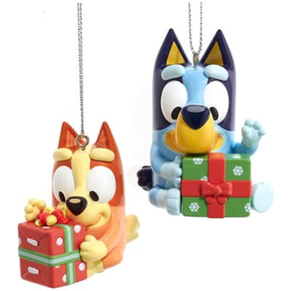 Set of 2 BLUEY & BINGO with Presents Plastic Christmas Ornaments, by Kurt Adler