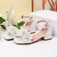 thumbnail image 2 of Gyujnb Girls Flower Applique Block Heel Sandals Soft Sole Casual Footwear, Adjustable Buckle Strap Open Toe Dress Shoes (Big Girls),5.5-6 Years, 2 of 4