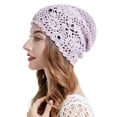 thumbnail image 7 of HOMEIORA 1pc Women Cotton Crochet Slouchy Beanie Hat, Handmade Knit Summer Skull Cap, Wine Red, 7 of 7
