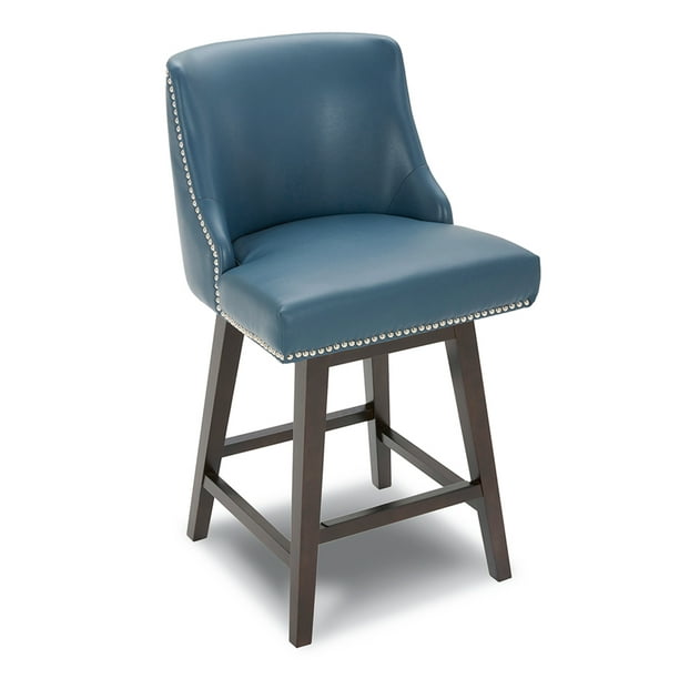 Chita 360 Swivel Upholstered Faux, Blue Faux Leather Counter Stools