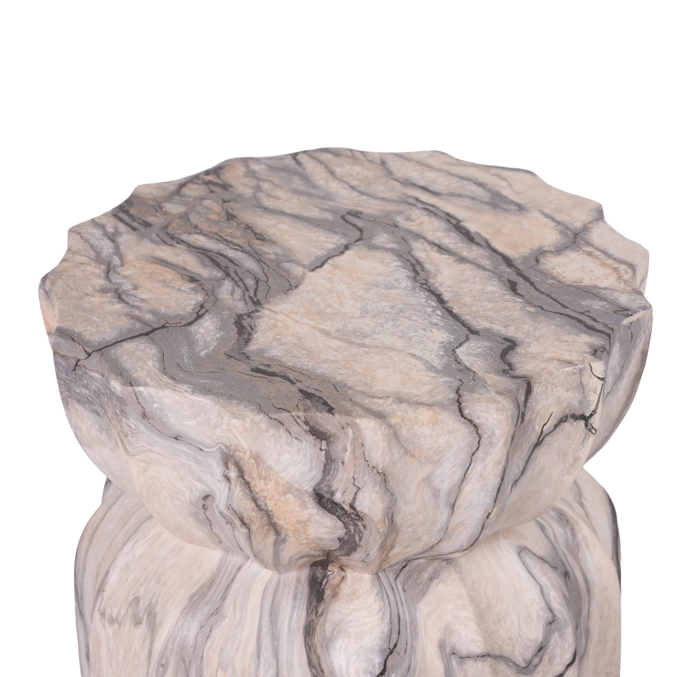 Christopher Knight Home 18.9" Lightweight Concrete Fluted Hourglass Accent Side Table, Natural Ink Marble