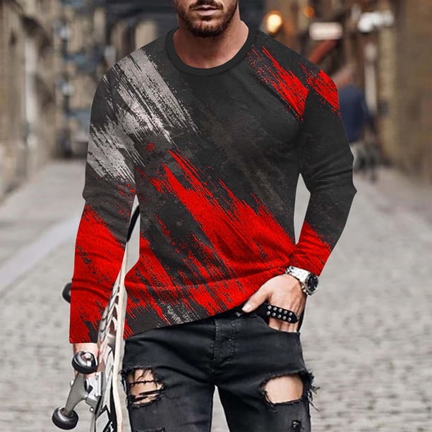 Blusas y camisas de manga larga con cuello redondo para hombre, blusa informal de manga larga con cuello redondo y estampado.