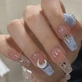 thumbnail image 4 of Uñas postizas desmontables de 24 piezas, uñas postizas portátiles azules de bailarina, puntas de uñas postizas de cubierta completa con diseño de Luna, presione en las uñas, 4 of 4
