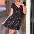 thumbnail image 5 of Summer Dresses for Women Casual V Neck Short Sleeve Loose Flowy Floral Pleated Beach Vacation Mini Dress,Sizes S-3XL, 5 of 6