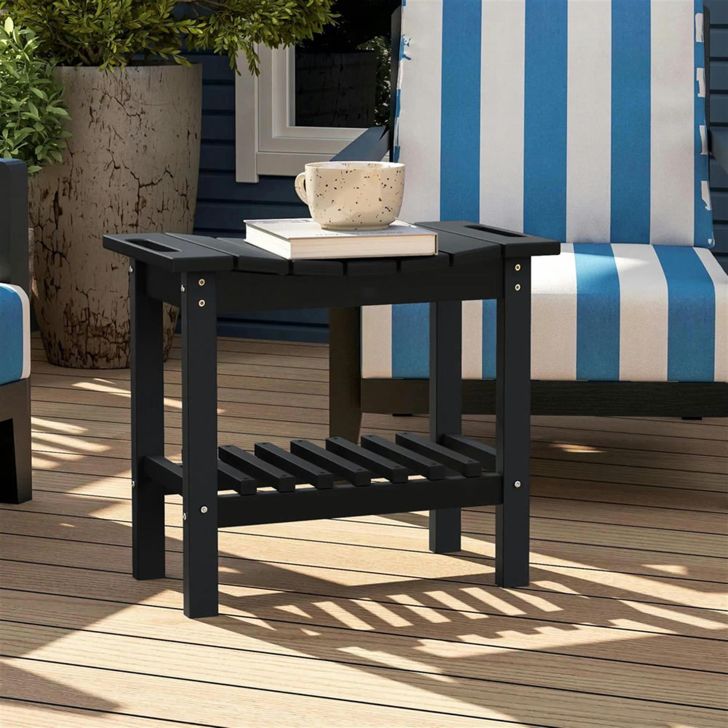 Demi Bonn 20" HDPE Shower Bench, Waterproof Stool with Handle, Storage Shelf, Non-Slip Pads, Indoor/Outdoor for Bathroom, Black