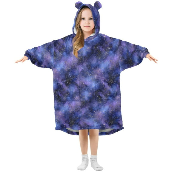 Wearable Blanket Hoodie for Kids Incredible Sky Flannel Hooded Blanket with Pockets and Sleeves Suitable for Boys and Girls