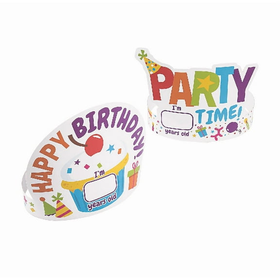 Kids Birthday Party Crowns - 12-Pack Adjustable Paper Crowns with Age Prompt for Classroom & Party Celebrations