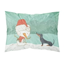 Black Tan Dachshund Snowman Christmas Fabric Standard Pillowcase