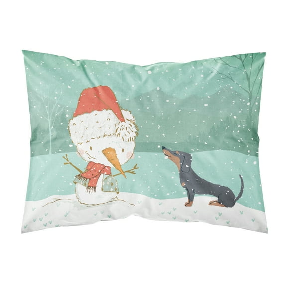 Black Tan Dachshund Snowman Christmas Fabric Standard Pillowcase