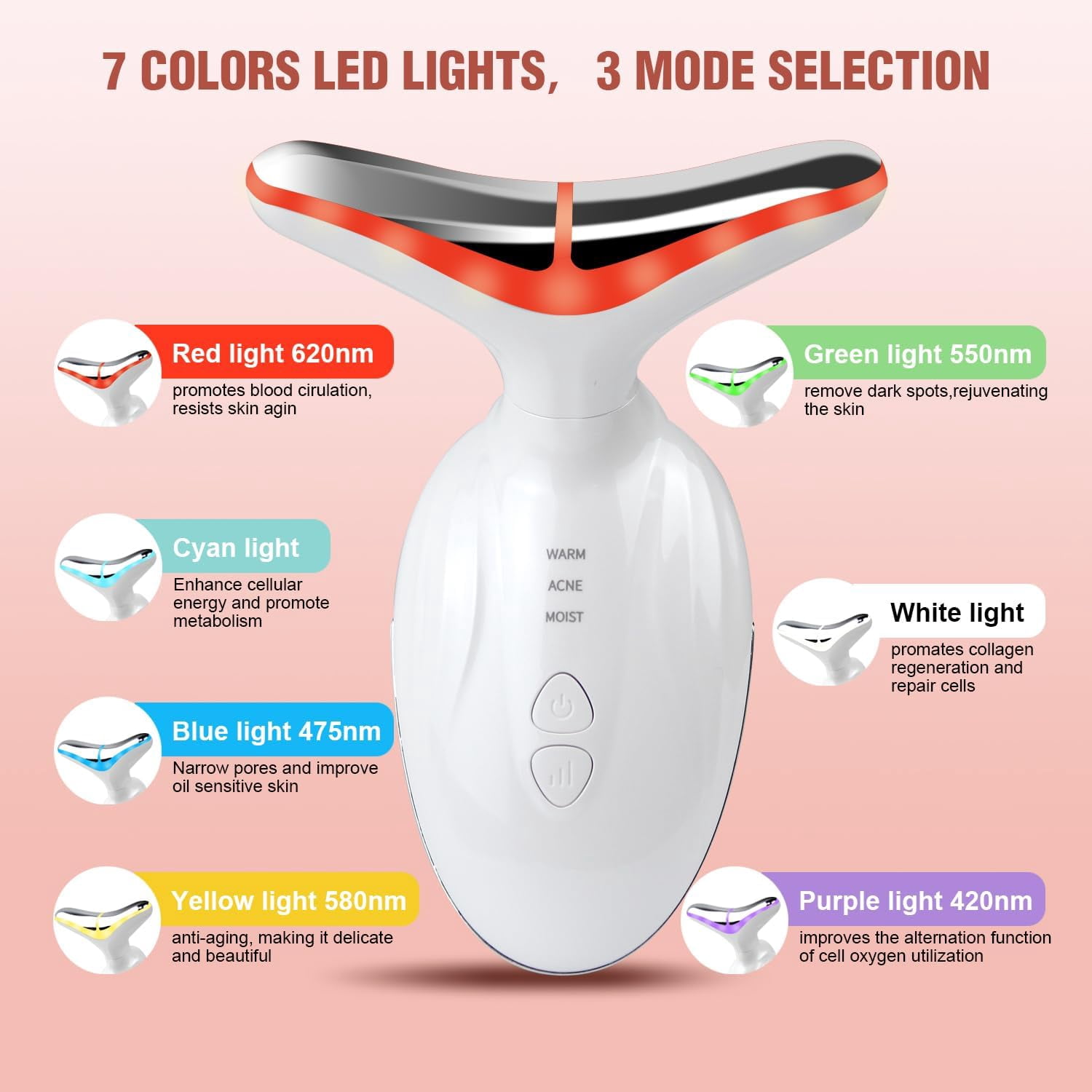 Banome Red Light Therapy for Face, 7 Color LED Facial Light Therapy, RED Light Device(White)