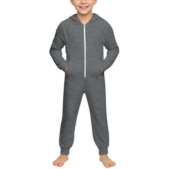CAIVO Kids Girls Boys Solid Color Long Sleeve Zipper Sweatershirt Hooded Romper Jumpsuit Winter With Pocket Onesie Jumpsuits For Children Fashionable One-Pieces
