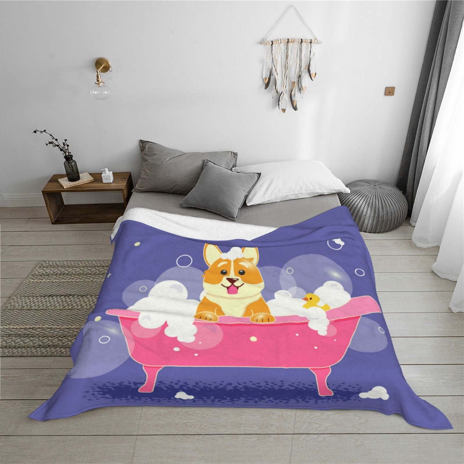 Throw Blanket for Couch - Dog Washes in a Pink Bath Soft Comfy Lightweight Cozy Warm Throw Blanket, Fuzzy Plush Flannel Blanket & Throws for Sofa and Bed All Season