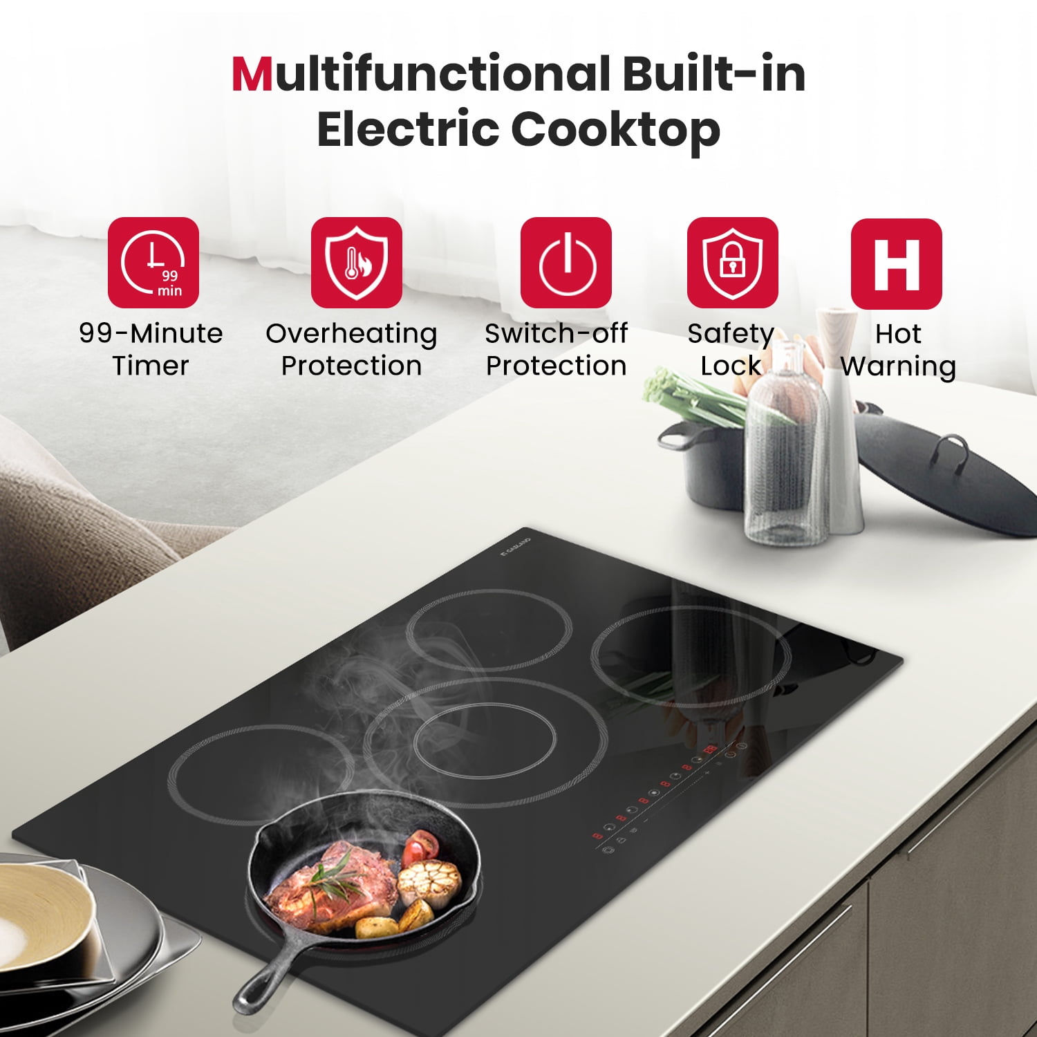 GASKAND 30-inch 5 Burners Smooth Sensor Touch Radiant Electric Cooktop, 5 Elements